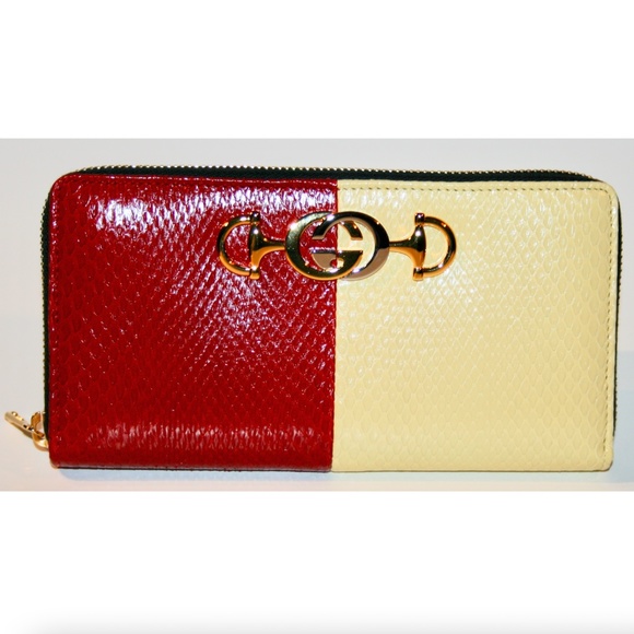 Gucci Zumi GG Horsebit Python Red Zip Around Wallet - Picture 1 of 5